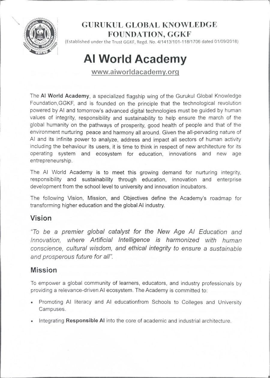 First page of the AI World Academy founding charter