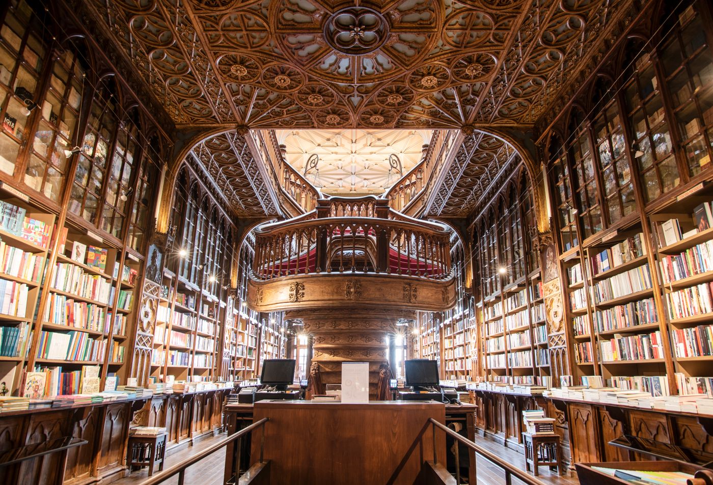 A grand library interior